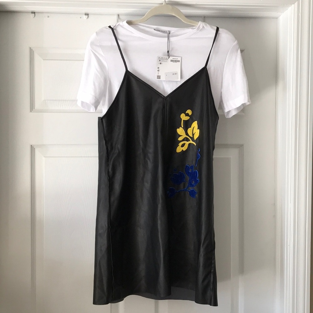 ZARA PRINTED LEATHER DRESS WITH WHITE TEE